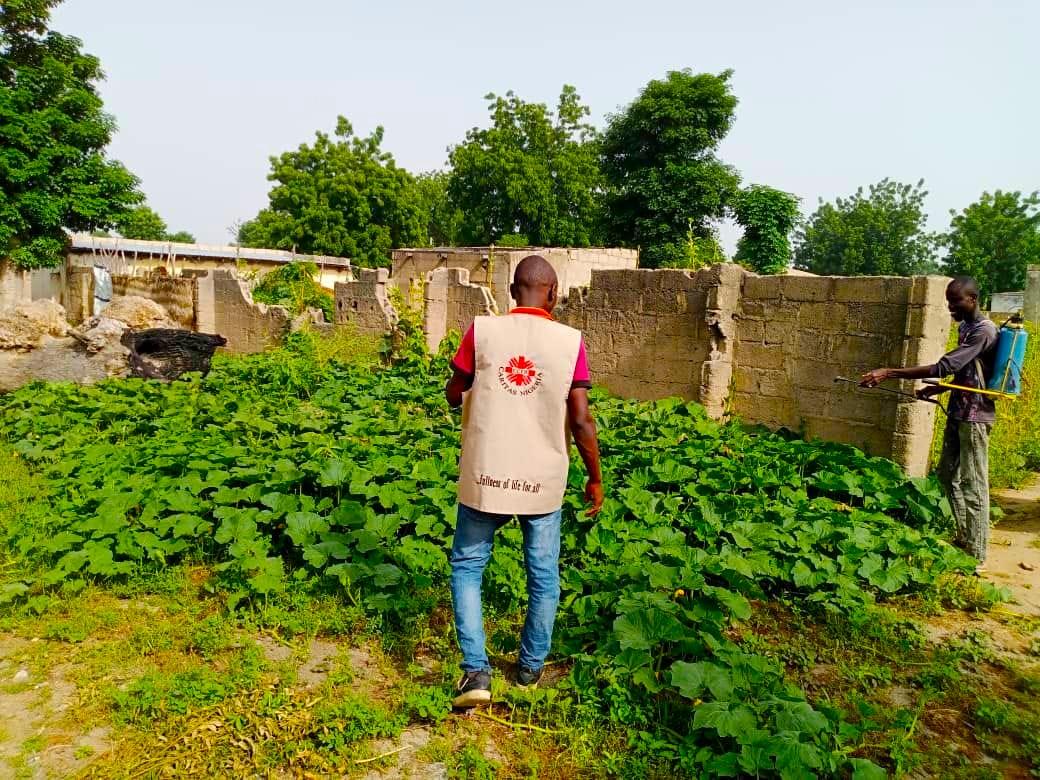 Agriculture And Livelihoods_A Caritas Nigeria Staff during a Supervisory Visit to Beneficiary's Farm