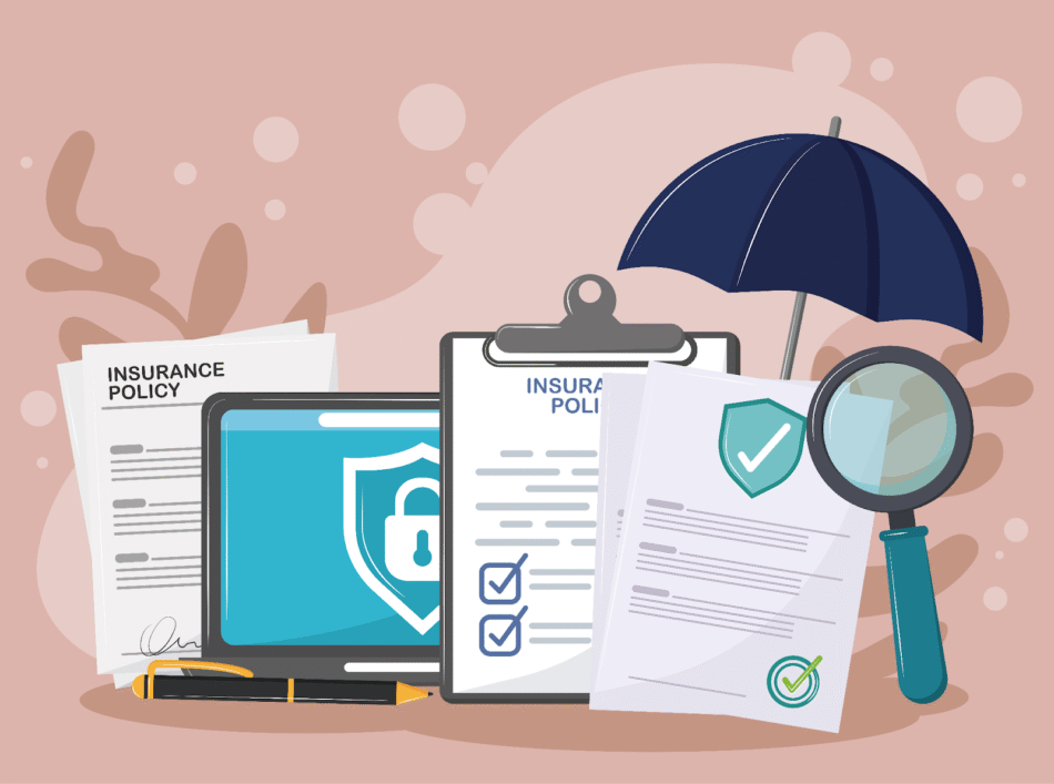 A picture showing a document with the title Insurance policy.
