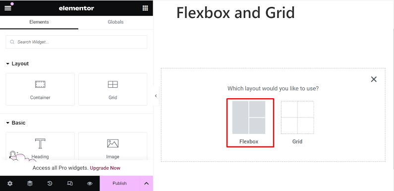 Screenshot of Elementor flexbox container