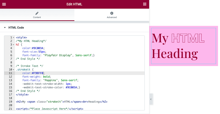 Screenshot of a clean HTML structure