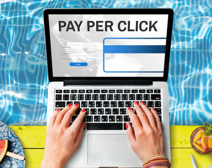 An image of the word PPC( Pay Per Click) showing on a laptop screen.