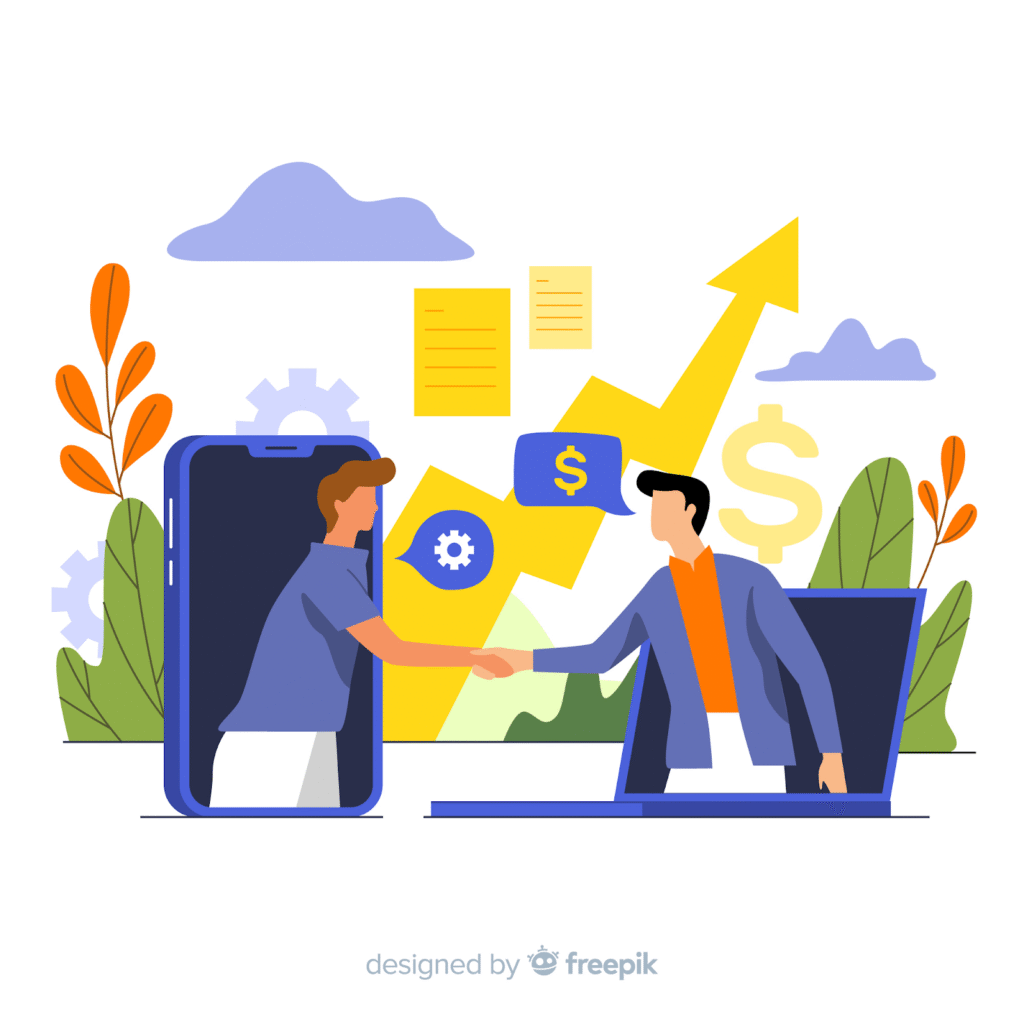 Illustration of two people agreeing on a Webflow website design deal