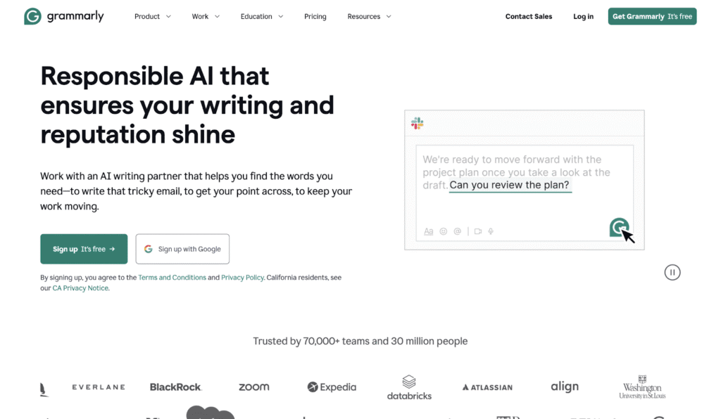 Grammarly Business homepage